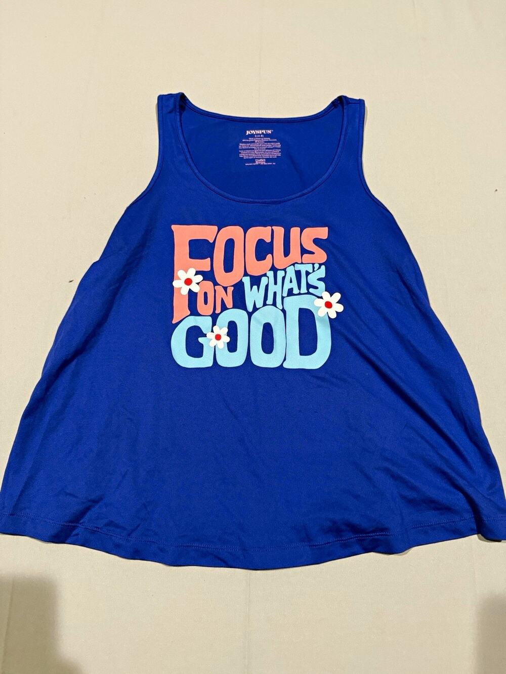 Joyspun Women’s Blue Graphic Print Tank Top “Focus On What’s Good” S (4-6)